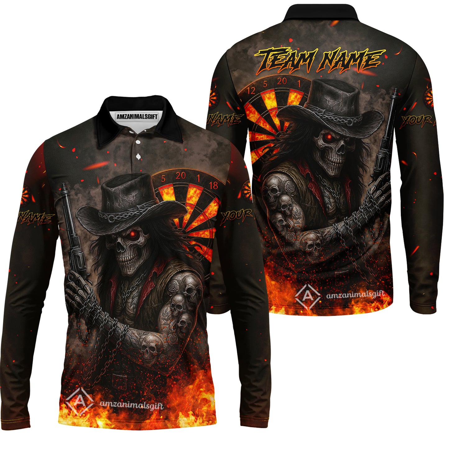 Customized Darts Team Uniform Shirt Darts Reaper Gunslinger Multicolor, Personalized Name And Team Name Darts Shirt