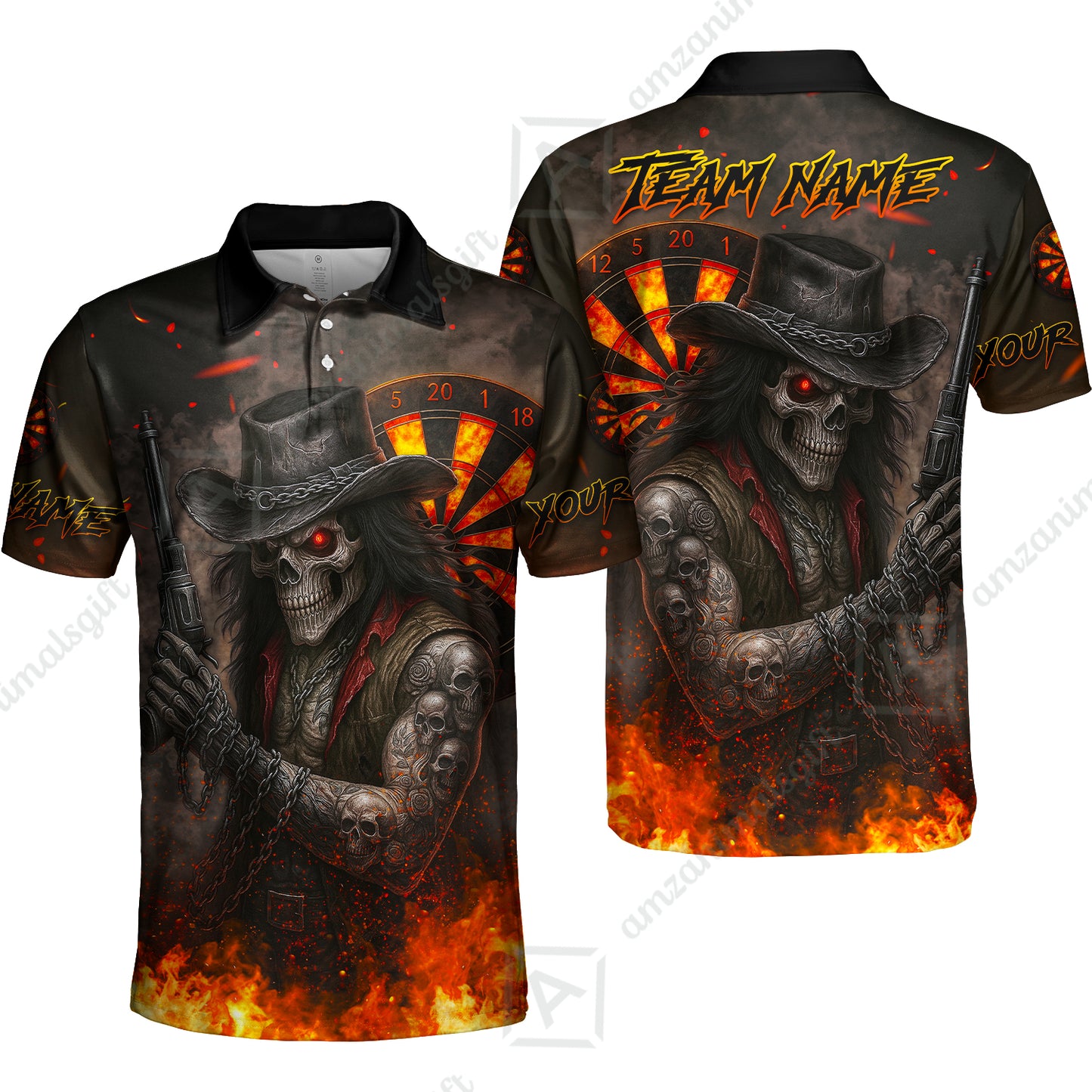 Customized Darts Team Uniform Shirt Darts Reaper Gunslinger Multicolor, Personalized Name And Team Name Darts Shirt