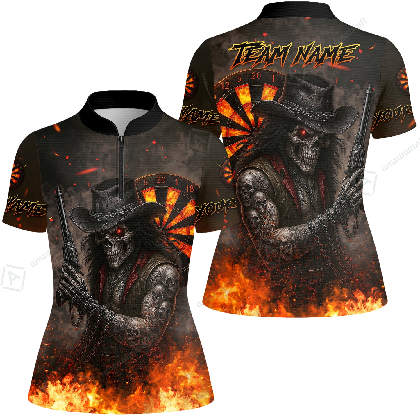 Customized Darts Team Uniform Shirt Darts Reaper Gunslinger Multicolor, Personalized Name And Team Name Darts Shirt