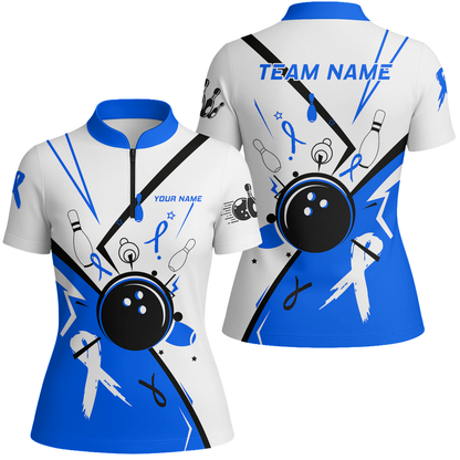 Custom Bowling Team Uniform Shirts, Bowling Ball Strike Pins And Blue Ribbon Shirt, Personalized Team & Player Jersey
