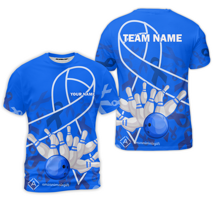 Custom Bowling Team Uniform Shirts, Blue Ribbon & Bowling Ball Strike Shirt, Personalized Team & Player Jersey