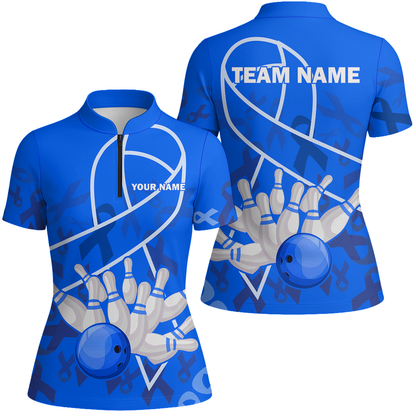Custom Bowling Team Uniform Shirts, Blue Ribbon & Bowling Ball Strike Shirt, Personalized Team & Player Jersey