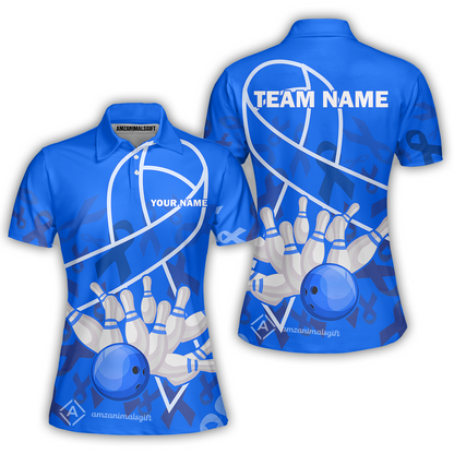 Custom Bowling Team Uniform Shirts, Blue Ribbon & Bowling Ball Strike Shirt, Personalized Team & Player Jersey