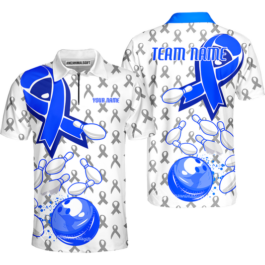 Custom Bowling Team Uniform Shirts, Blue Ribbon & Bowling Pins Strike Graphic Shirt, Personalized Team & Player Jersey