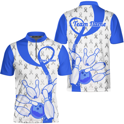 Custom Bowling Team Shirt, Blue Ribbon and Bowling Pins Explosion Shirt, Personalized Team & Player Bowling Jersey