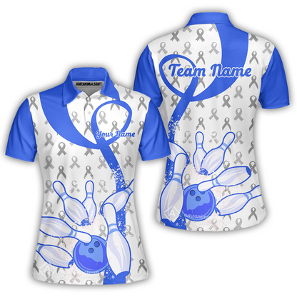 Custom Bowling Team Shirt, Blue Ribbon and Bowling Pins Explosion Shirt, Personalized Team & Player Bowling Jersey