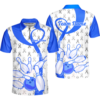 Custom Bowling Team Shirt, Blue Ribbon and Bowling Pins Explosion Shirt, Personalized Team & Player Bowling Jersey