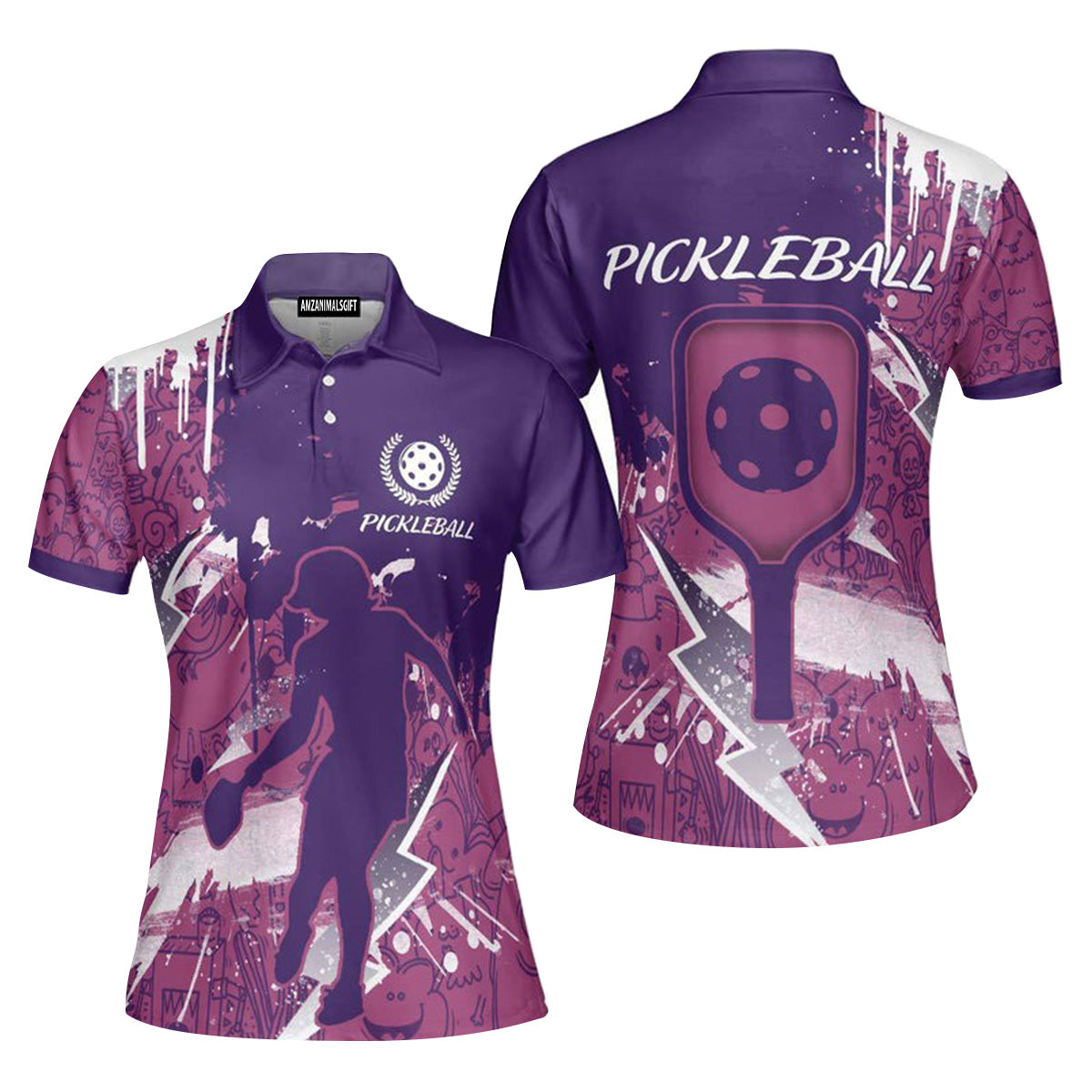 Pickleball Scritch Purple Pink Women Polo Shirt, Perfect Outfit For Women On Summer Pickleball Players Pickleball Lovers