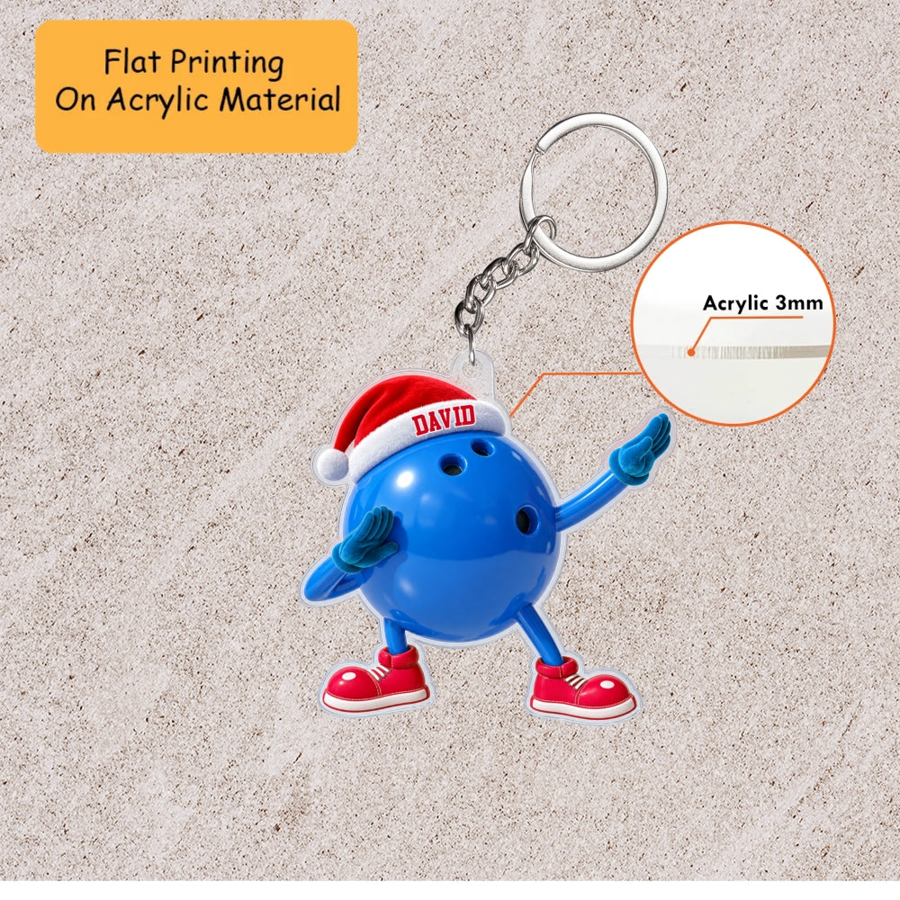 Personalized Bowling Christmas Ornament, Dabbing Ball Mascot Santa Hat, Custom Ornament Christmas Gift, Keychain Bowling, Car Ornament Bowling