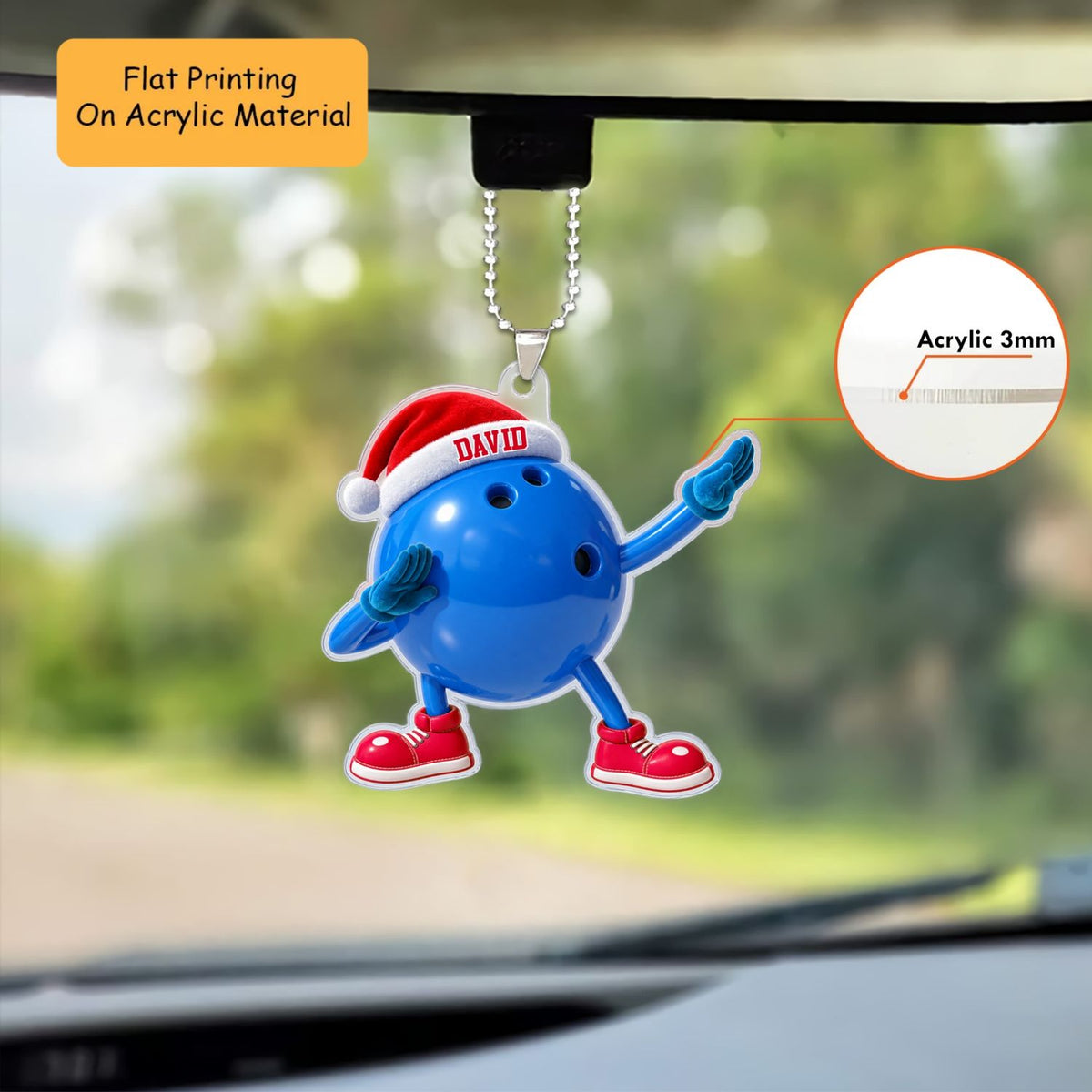 Personalized Bowling Christmas Ornament, Dabbing Ball Mascot Santa Hat, Custom Ornament Christmas Gift, Keychain Bowling, Car Ornament Bowling