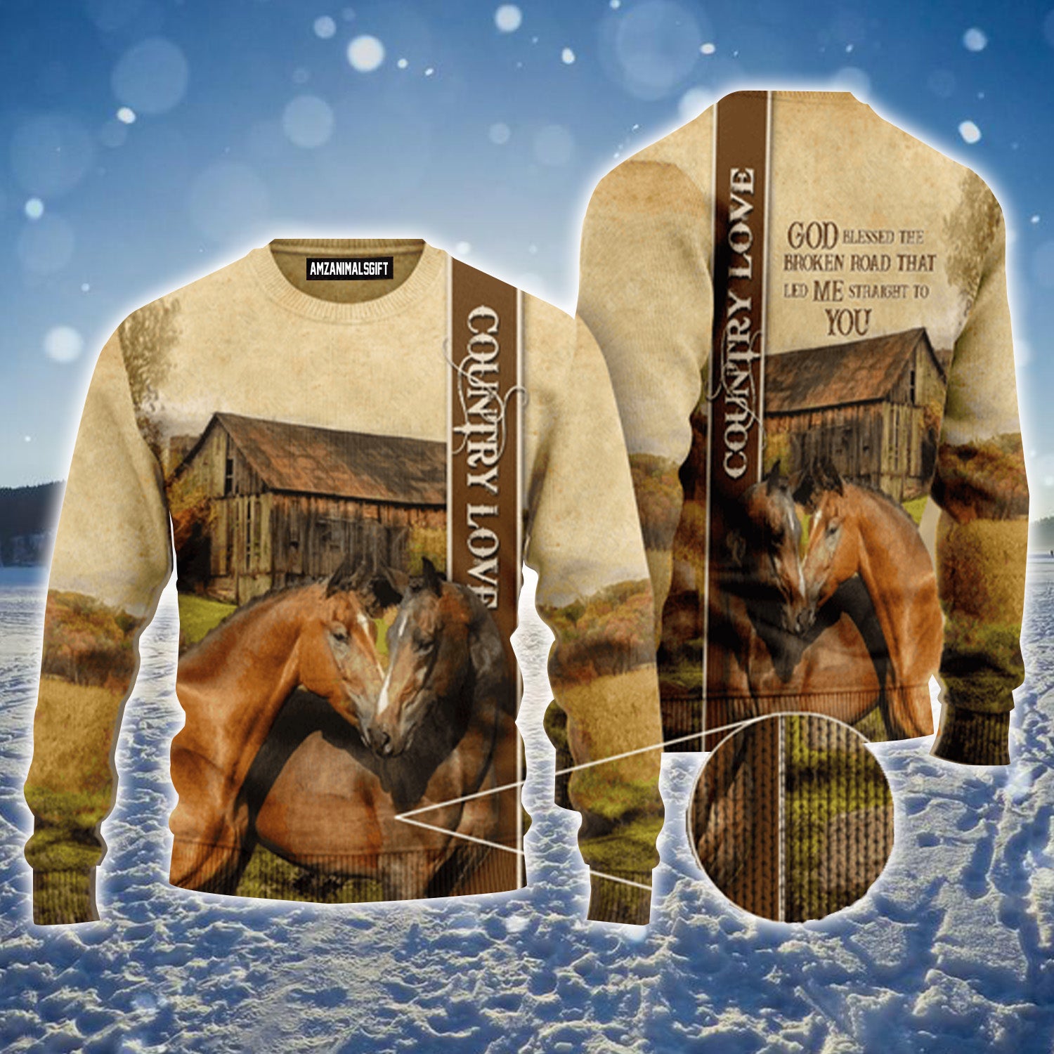 Country Love Horse Couple God Blessed Urly Sweater, Christmas Sweater For Men & Women - Perfect Gift For New Year, Winter, Christmas