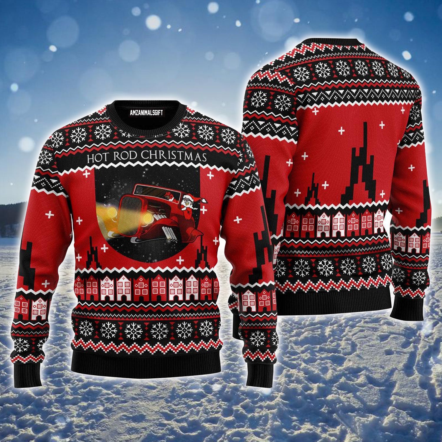 Santa Riding Hot Rod Ugly Christmas Sweater For Men & Women, Perfect Outfit For Christmas New Year Autumn Winter