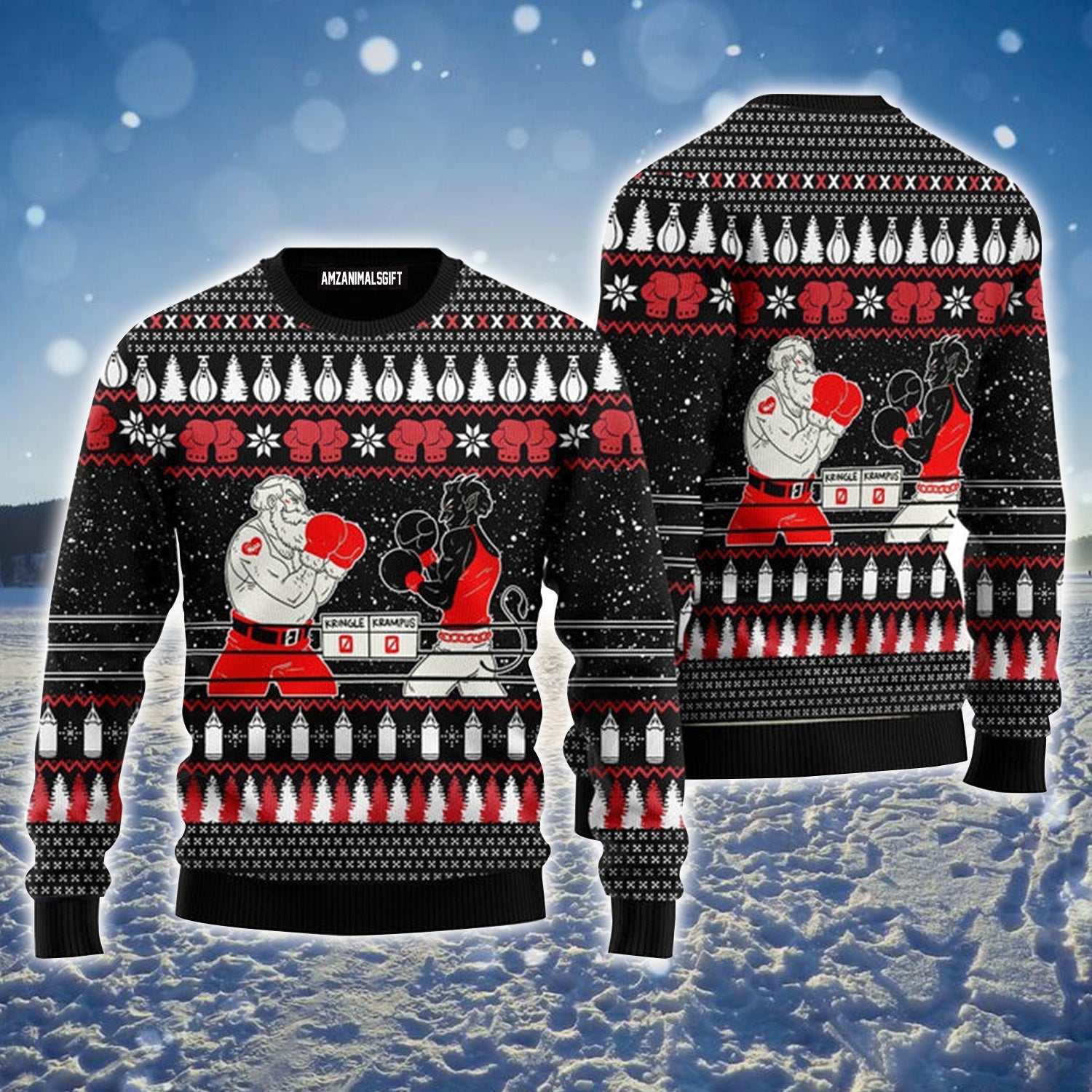 Boxing Santa And Krampus Urly Christmas Sweater, Christmas Sweater For Men & Women - Perfect Gift For Christmas, New Year, Winter Holiday