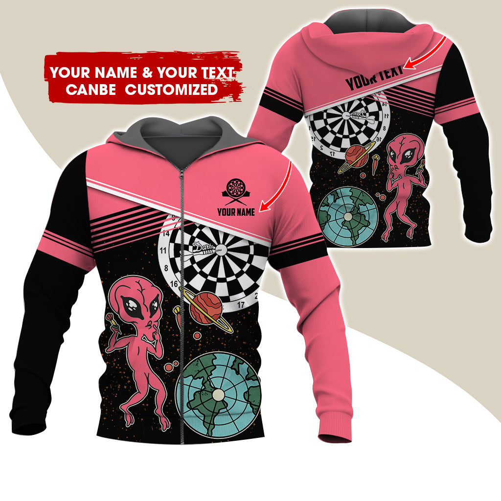 Customized Name Alien Darts Premium Zip Hoodie, Personalized Name & Text Darts Zip Hoodie For Men & Women - Gift For Darts Lovers, Darts Players