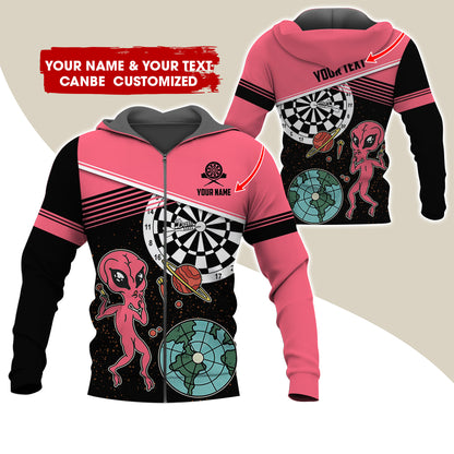 Customized Name Alien Darts Premium Zip Hoodie, Personalized Name & Text Darts Zip Hoodie For Men & Women - Gift For Darts Lovers, Darts Players