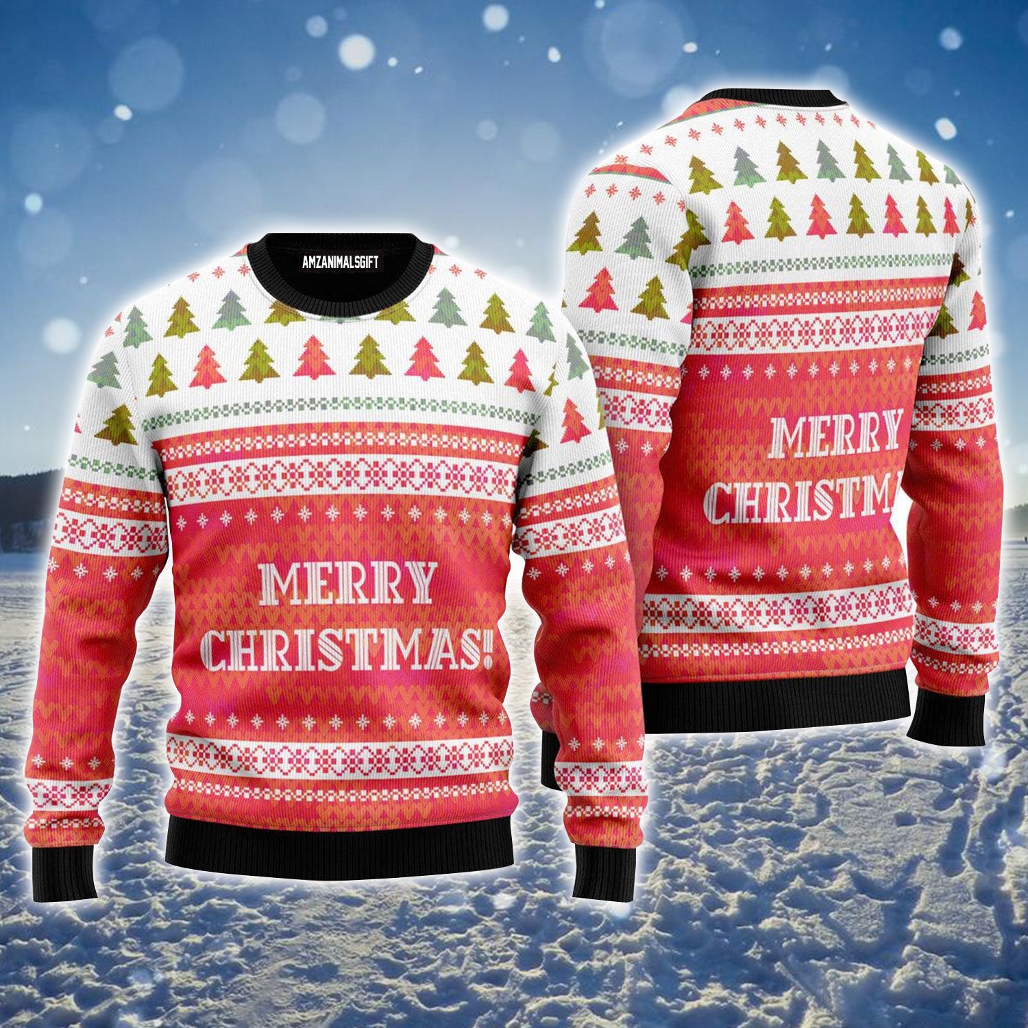 Red Merry Holiday Pattern Ugly Sweater For Men & Women, Perfect Outfit For Christmas New Year Autumn Winter