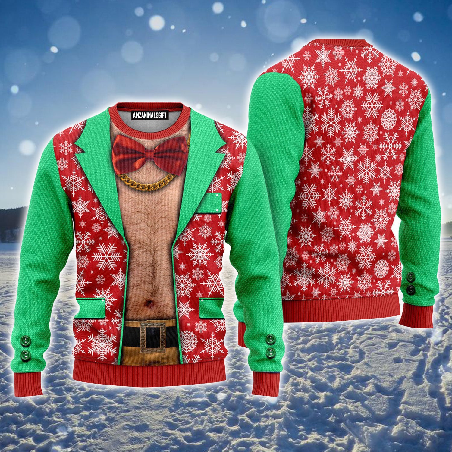 Faux Real Photo Realistic Ugly Christmas Sweater For Men & Women, Perfect Outfit For Christmas New Year Autumn Winter