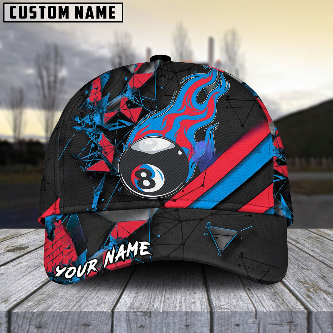 Customized Billiard Cap, Billiard Pool Ball 8 Peaceful Fire Personalized Name 3D Hats, Best Billiard Pool Hat For Billiard Players (4 Colors)