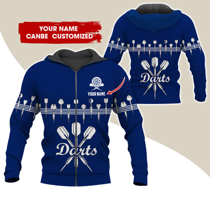 Customized Name Darts Premium Zip Hoodie, Personalized Name Darts Zip Hoodie For Men & Women - Gift For Darts Lovers, Darts Players