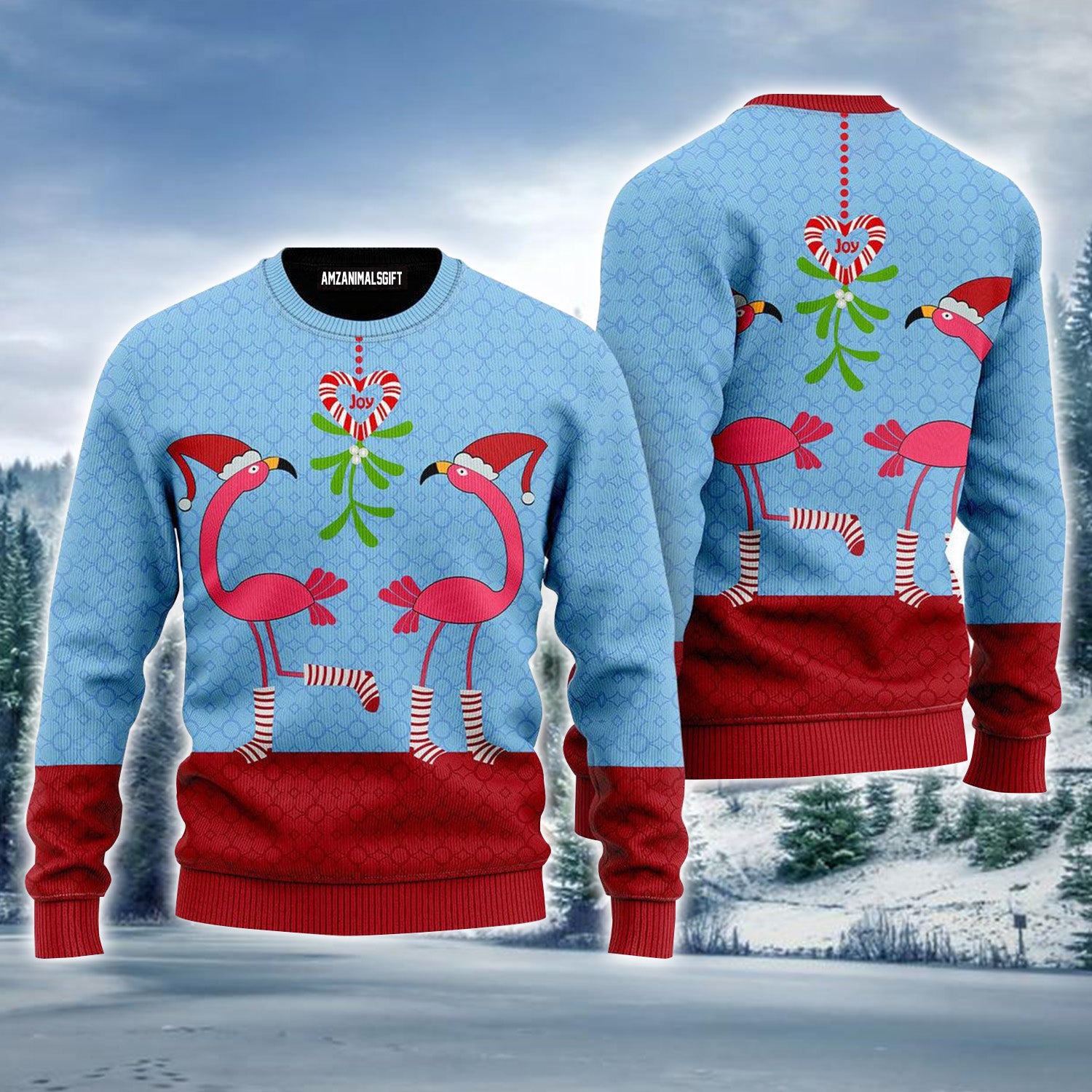 Pink Flamingos Christmas Funky Pattern Ugly Sweater For Men & Women, Perfect Outfit For Christmas New Year Autumn Winter