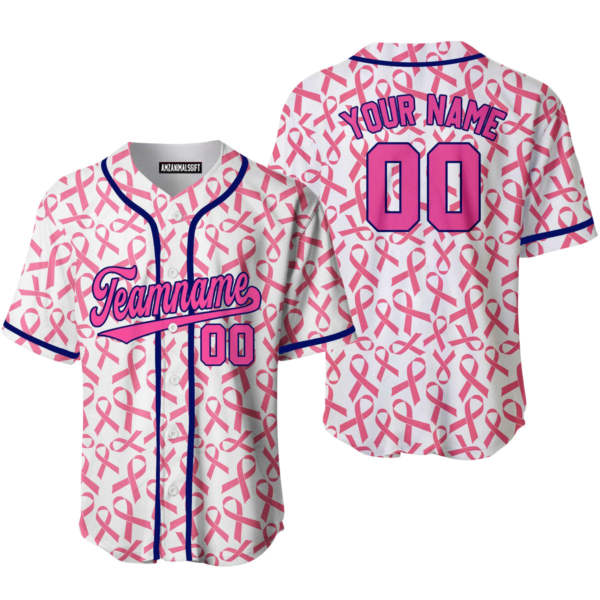 Custom Ribbon Cancer Pink Power Blue Baseball Jersey, Perfect Outfit For Men And Women On Breast Cancer Survivors Baseball Team Baseball Fans