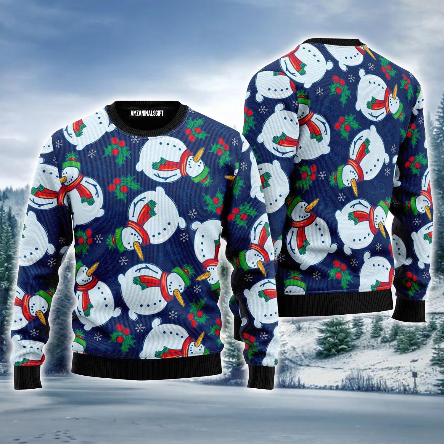 Snowman On Blue Pattern Ugly Sweater For Men & Women, Perfect Outfit For Christmas New Year Autumn Winter