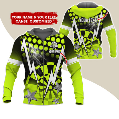 Customized Name & Text Thunder Lightning Darts Premium Zip Hoodie, Custom Star Darts Zip Hoodie For Men & Women - Gift For Darts Lovers, Darts Players
