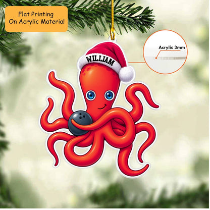 Personalized Bowling Christmas Ornament, Octopus Holding Bowling Ball, Custom Ornament Christmas Gift, Keychain Bowling, Car Ornament Bowling