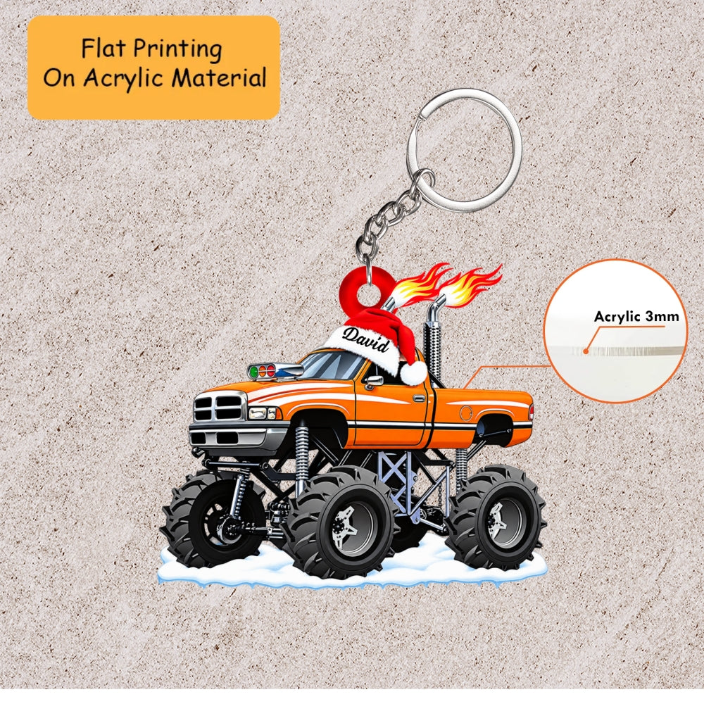 Personalized Monster Truck Christmas Ornament, Lifted Truck Flaming Exhaust, Custom Ornament Christmas Gift, Keychain Monster Truck, Car Ornament Monster Truck