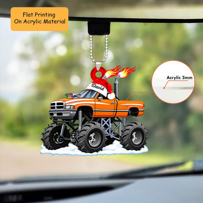 Personalized Monster Truck Christmas Ornament, Lifted Truck Flaming Exhaust, Custom Ornament Christmas Gift, Keychain Monster Truck, Car Ornament Monster Truck