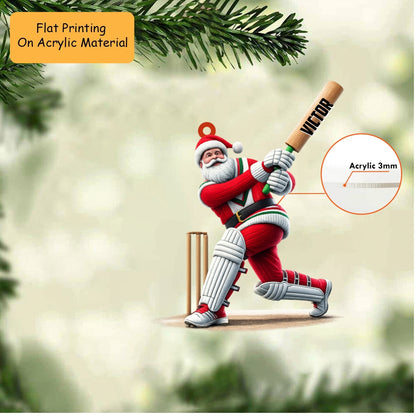 Personalized Cricket Christmas Ornament, Christmas Cricket Ball Santa Pose Christmas, Custom Ornament Christmas Gift, Keychain Cricket, Car Ornament Cricket