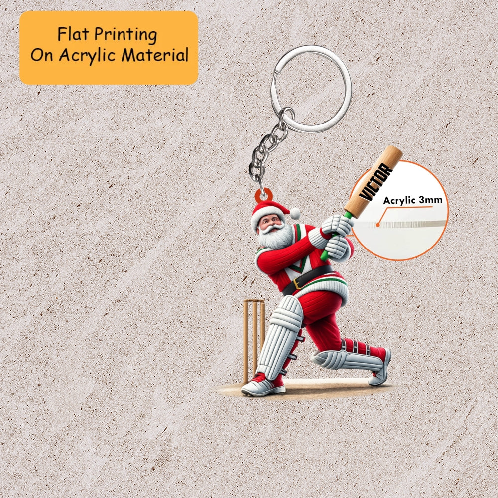 Personalized Cricket Christmas Ornament, Christmas Cricket Ball Santa Pose Christmas, Custom Ornament Christmas Gift, Keychain Cricket, Car Ornament Cricket