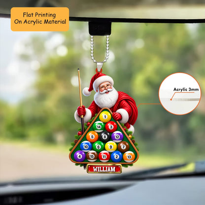 Personalized Christmas Billiard Ornament, Santa Holding Triangle Rack Billiard Christmas, Custom Ornament Christmas Gift, Keychain Billiard Christmas, Car Ornament Billiard Christmas