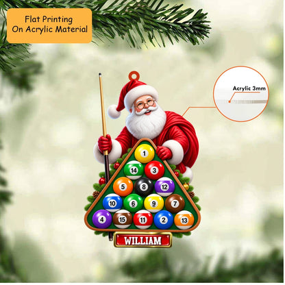 Personalized Christmas Billiard Ornament, Santa Holding Triangle Rack Billiard Christmas, Custom Ornament Christmas Gift, Keychain Billiard Christmas, Car Ornament Billiard Christmas