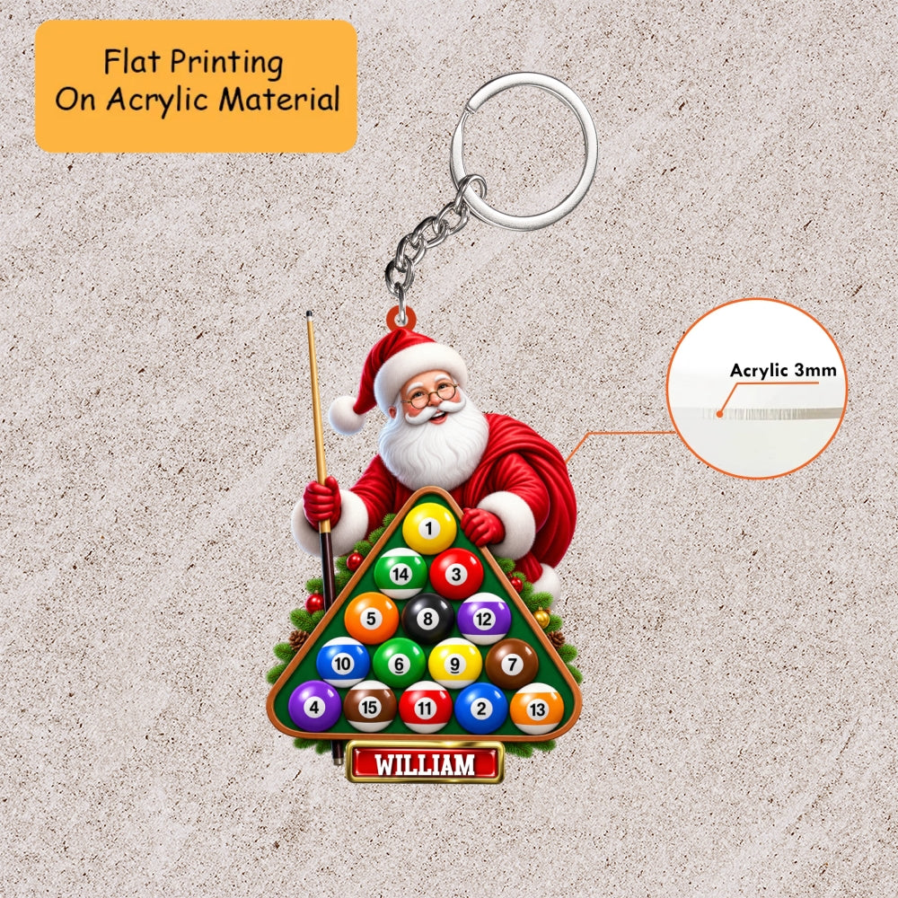 Personalized Christmas Billiard Ornament, Santa Holding Triangle Rack Billiard Christmas, Custom Ornament Christmas Gift, Keychain Billiard Christmas, Car Ornament Billiard Christmas
