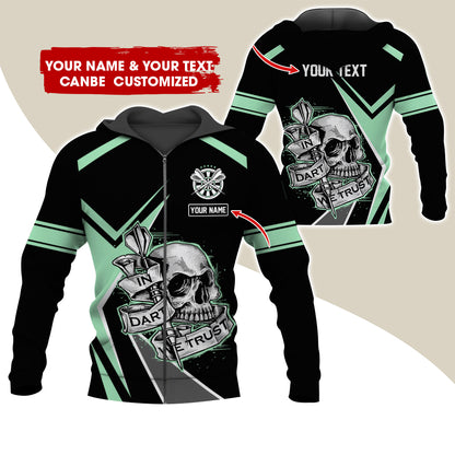 Custom Name & Text Darts Premium Zip Hoodie, Personalized Skull Play Darts Zip Hoodie For Men & Women - Gift For Darts Lovers, Darts Players
