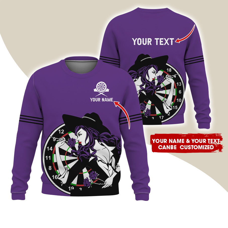 Customized Name & Text Darts Sweatshirt, Personalized Name Sexy Girl Plays Darts Sweatshirt For Men & Women - Gift For Darts Lovers, Darts Players