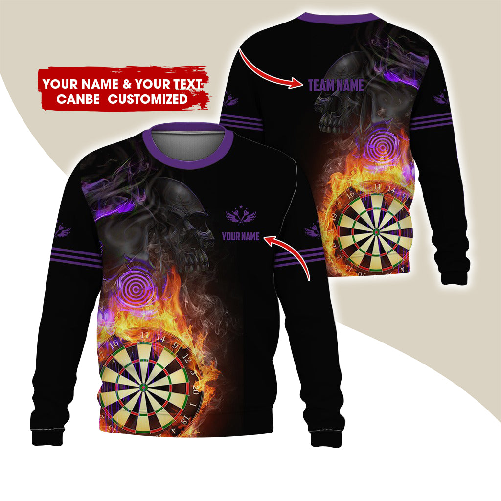 Customized Name Darts Sweatshirt, Personalized Skull Dartboard Flame Sweatshirt For Men & Women - Gift For Darts Lovers, Darts Players