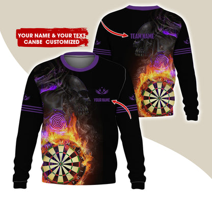 Customized Name Darts Sweatshirt, Personalized Skull Dartboard Flame Sweatshirt For Men & Women - Gift For Darts Lovers, Darts Players