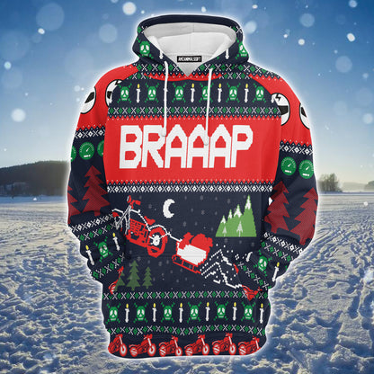 Motorbike Braaap Premium Christmas Hoodie, Skull Christmas Pattern Unisex Hoodie For Men & Women - Perfect Gift For Christmas, Friends, Family