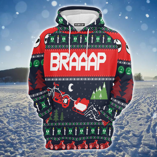 Motorbike Braaap Premium Christmas Hoodie, Skull Christmas Pattern Unisex Hoodie For Men & Women - Perfect Gift For Christmas, Friends, Family