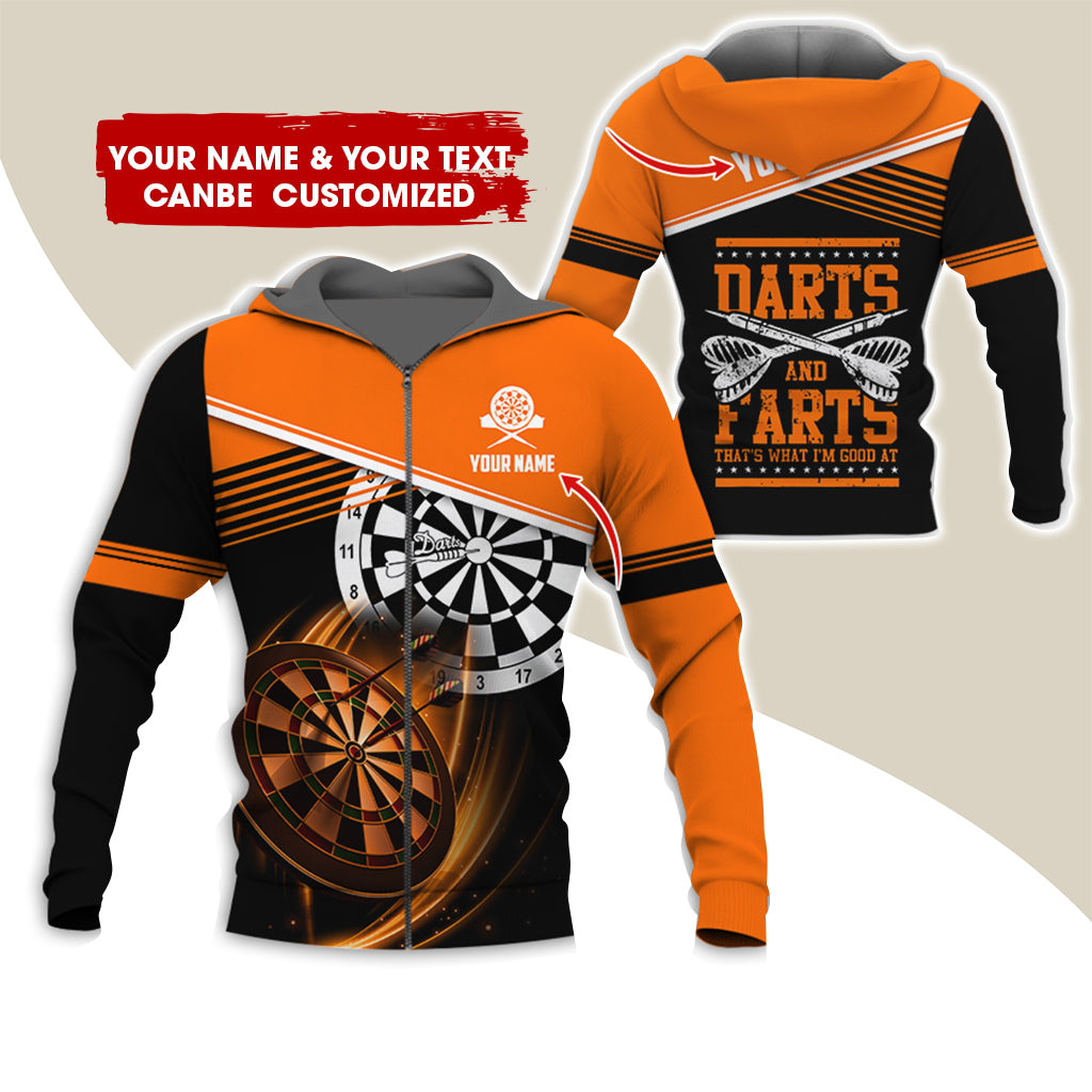 Personalized Name & Text Darts Premium Zip Hoodie, Custom Name Darts And Farts Zip Hoodie For Men & Women - Gift For Darts Lovers, Darts Players