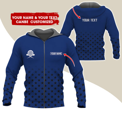 Customized Name & Text Darts Premium Zip Hoodie, Custom Name Darts Zip Hoodie For Men & Women - Gift For Darts Lovers, Darts Players