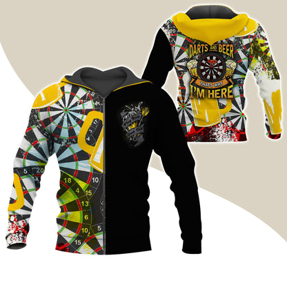 Darts Premium Zip Hoodie, Darts & Beer That’s Why I’m Here Zip Hoodie For Men & Women - Gift For Darts Lovers, Darts Players