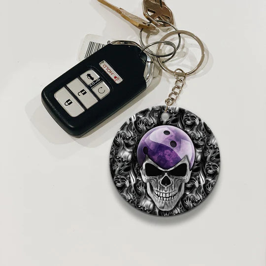 Purple Skull Bowling Ball Acrylic Keychain For Bowling Players - Christmas Gift For Bowling Lovers, Bowling Team, Family, Friends