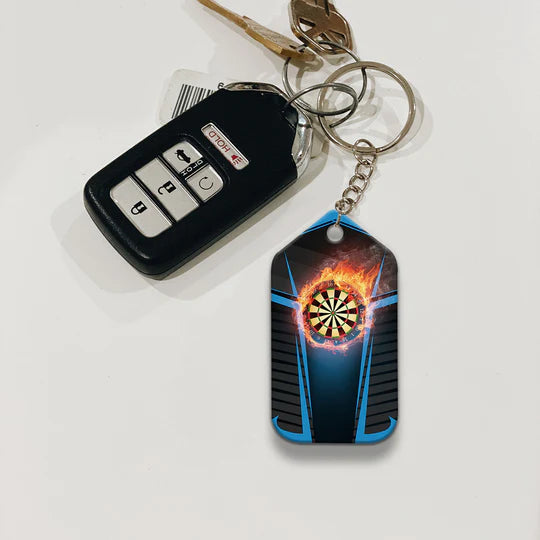 Darts Board In Flames Personalized Name Darts Acrylic Keychain - Christmas Gift For Darts Lovers, Darts Team Players, Family, Friends