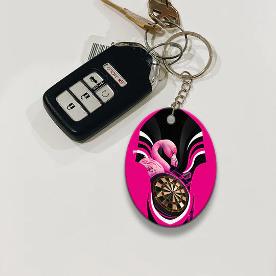 Pink Bullseye Dartboard Flamingo And Darts Acrylic Keychain - Christmas Gift For Darts Lovers, Darts Players, Family, Friends