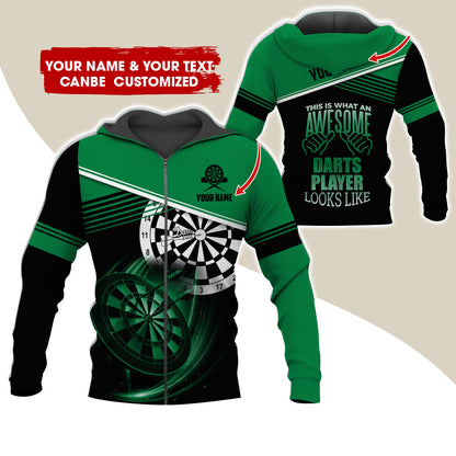Customized Name & Text Darts Premium Zip Hoodie, Personalized Awesome Darts Player Zip Hoodie For Men & Women - Gift For Darts Lovers, Darts Players