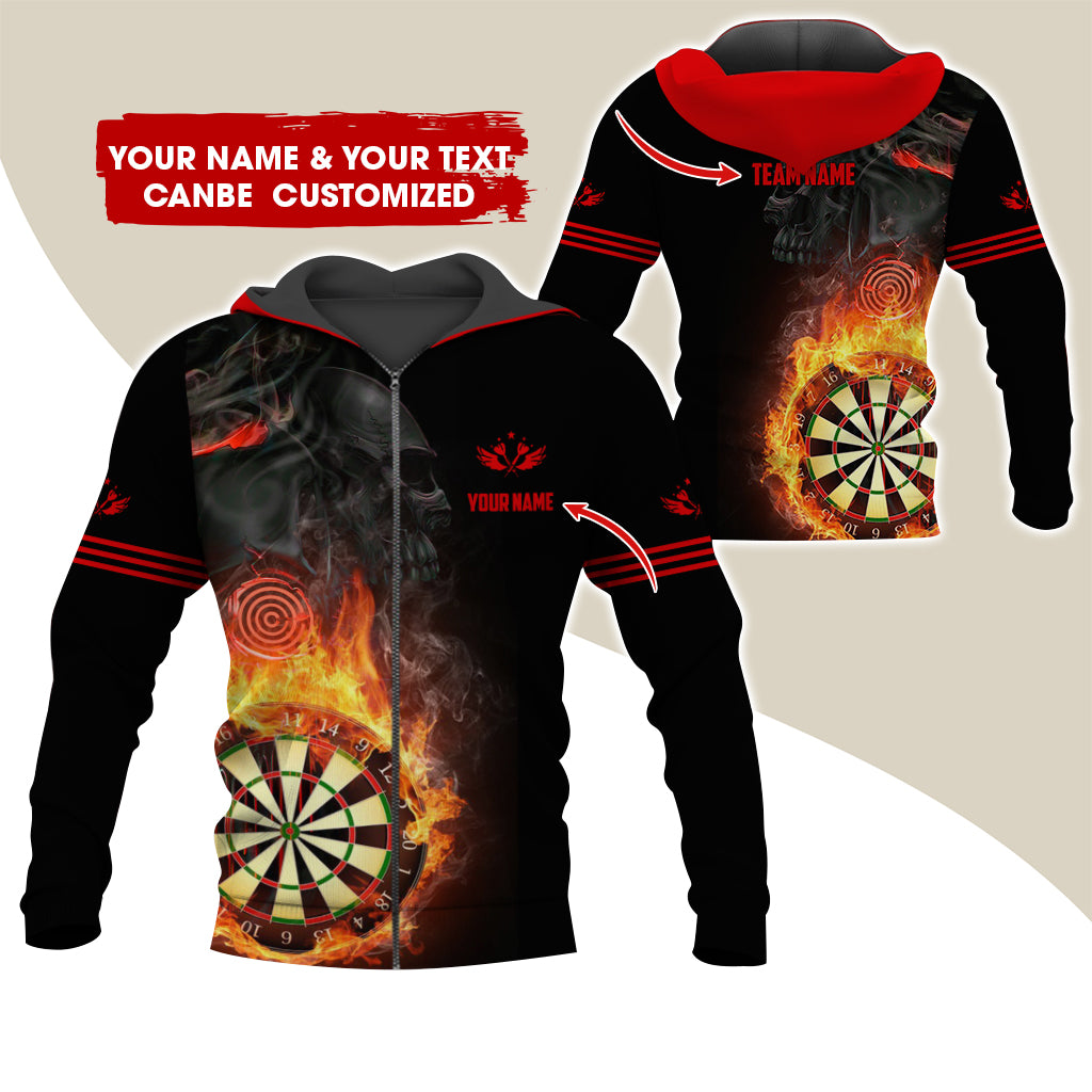 Customized Darts Premium Zip Hoodie, Personalized Name & Team Dartboard In Flame Team Zip Hoodie For Men & Women - Gift For Darts Lovers, Darts Players