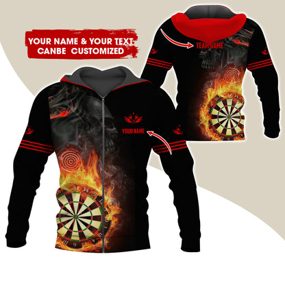 Customized Darts Premium Zip Hoodie, Personalized Name & Team Dartboard In Flame Team Zip Hoodie For Men & Women - Gift For Darts Lovers, Darts Players